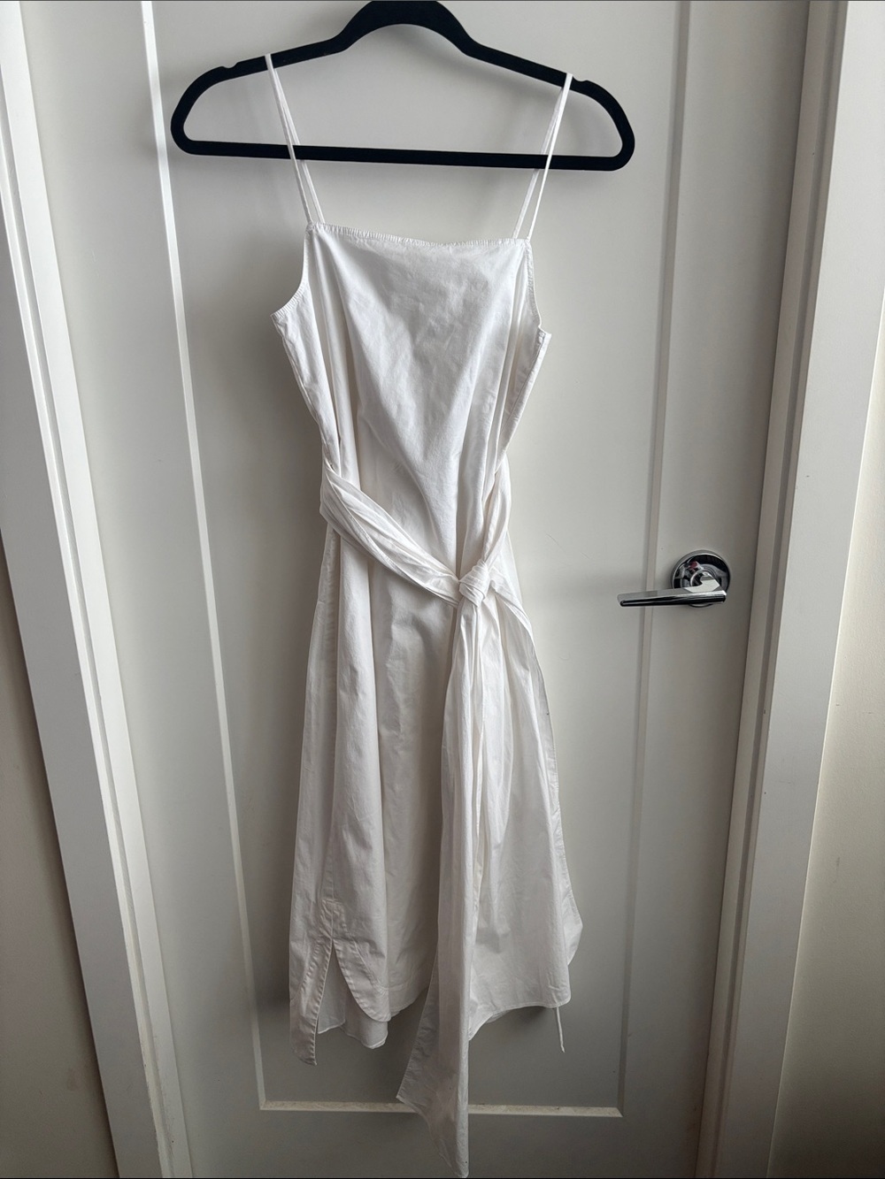 ELIZABETH and JAMES Sz 0 Square-Neck Midi Dress with Tie Waist Assymetric Hem - Picture 2 of 9